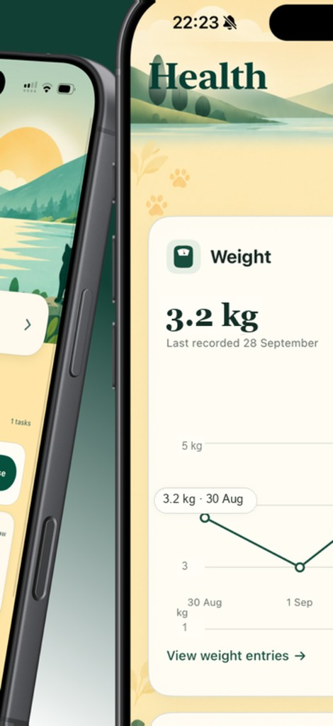 Cat Health Tracker — Review the latest recorded weight and chart history from the Health view.