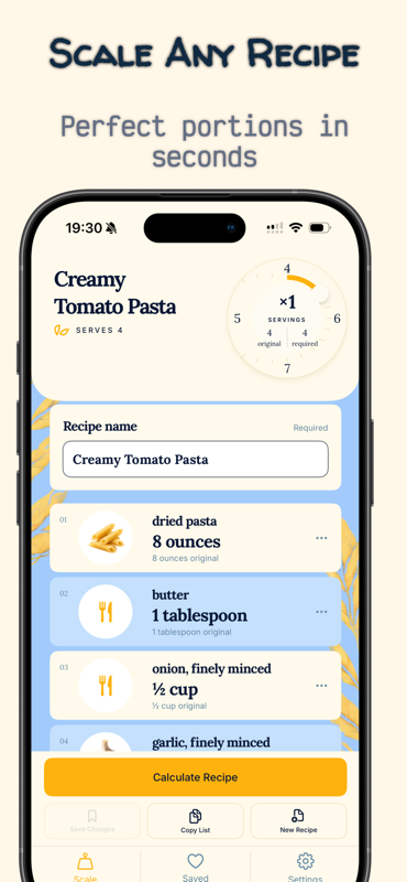 Recipe Portion Scaler — Scale any recipe — set servings, review ingredients and calculate scaled quantities.