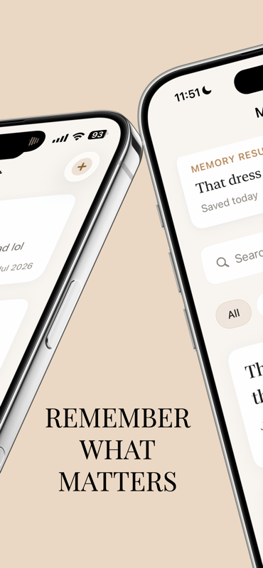 Relationship Tracker Pro — Promotional view for saving and searching personal memories.
